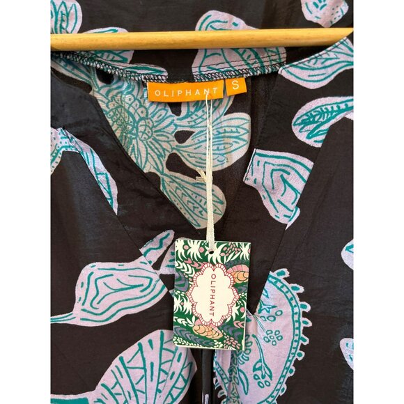 Oliphant Women's Navy Purple Botanical Bohemian Blouse Small Long Sleeve NWT - Picture 3 of 6